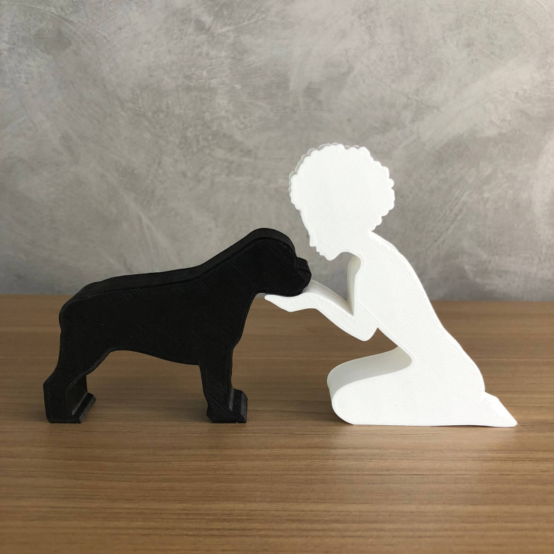 Girl and her Rottweiler - afro hair Model do druku 3D .c4d .max .obj .3ds .fbx .stl .blend 