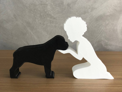 Girl and her Rottweiler - afro hair 3D Print Model