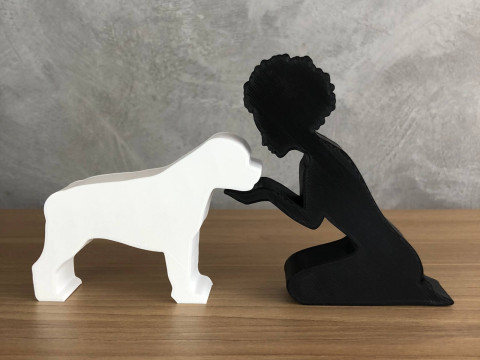 Girl and her Rottweiler - afro hair Model do druku 3D
