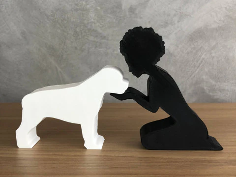 Girl and her Rottweiler - afro hair 3D Print Model