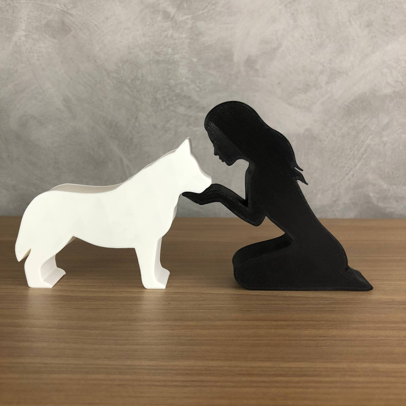 Girl and her Siberian Husky - straight hair Modello di stampa 3D .c4d .max .obj .3ds .fbx .stl .blend 