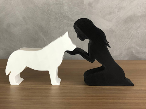 Girl and her Siberian Husky - straight hair Modello di stampa 3D