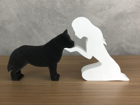 Girl and her Siberian Husky - straight hair Modello di stampa 3D