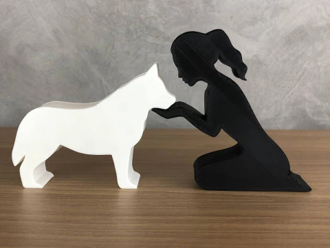 Menina e seu Husky Siberiano - cabelo amarrado Modelo de Impressão 3D