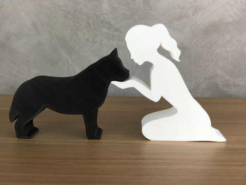Girl and her Siberian Husky - tied hair Modelo de Impressão 3D