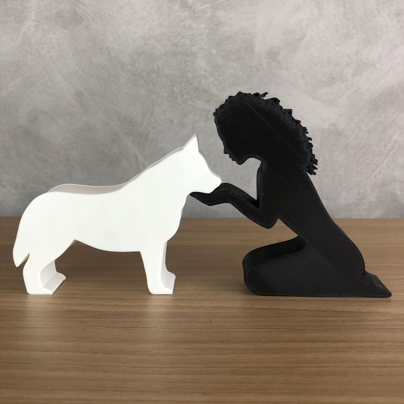 Girl and her Siberian Husky - wavy hair 3D Baskı Modeli .c4d .max .obj .3ds .fbx .stl .blend 
