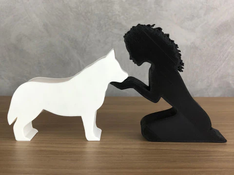 Ragazza e il suo Husky siberiano - capelli ondulati Modello di stampa 3D