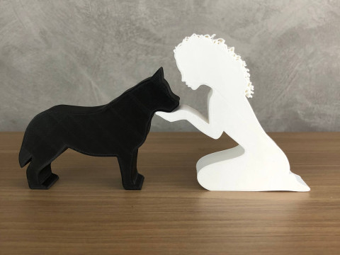Girl and her Siberian Husky - wavy hair 3D Baskı Modeli