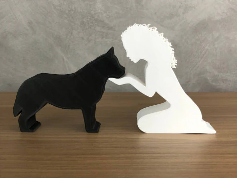 Girl and her Siberian Husky - wavy hair 3D Print Model