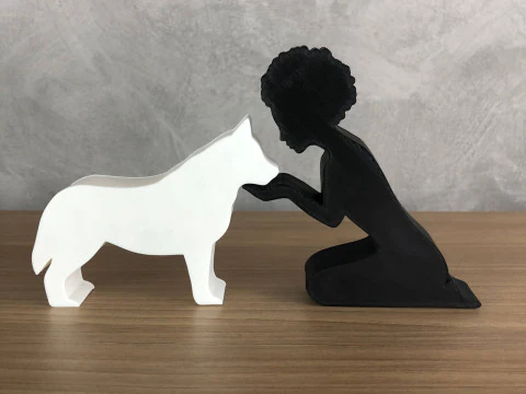Ragazza e il suo Husky siberiano - capelli afro Modello di stampa 3D