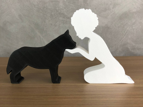 Menina e seu Husky Siberiano - cabelo afro Modelo de Impressão 3D