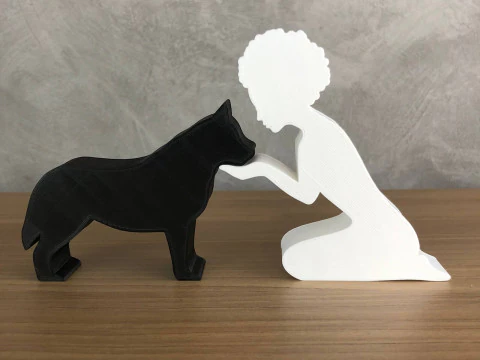 Girl and her Siberian Husky - afro hair 3D Print Model