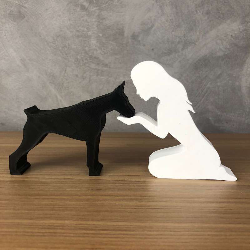 Girl and her Doberman - straight hair 3D 프린트 모델 .c4d .max .obj .3ds .fbx .stl .blend 