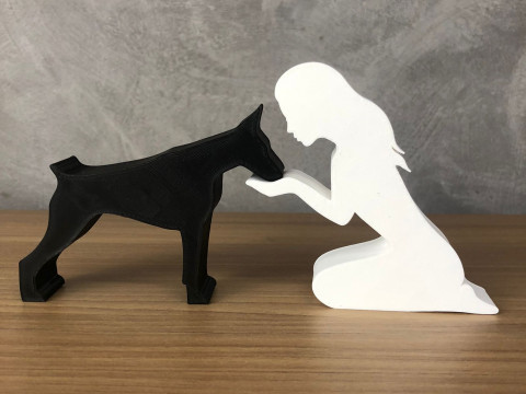 Girl and her Doberman - straight hair 3D 프린트 모델