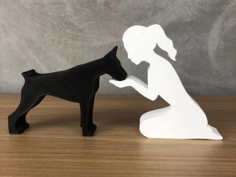 Kız ve Doberman'ı - saçları bağlı 3D Baskı Modeli