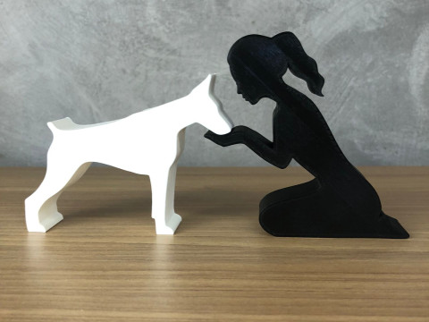 Girl and her Doberman - tied hair 3D Принт Модель