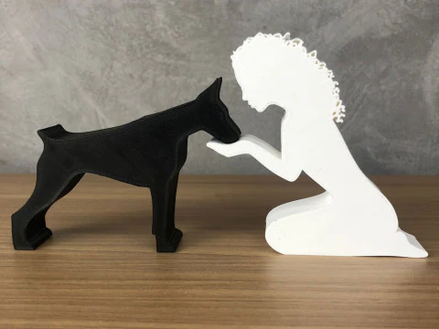 Kız ve Doberman'ı - dalgalı saç 3D Baskı Modeli