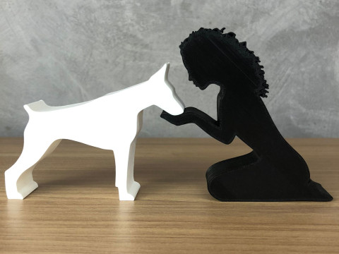 Girl and her Doberman - wavy hair Modèles 3D en vedette
