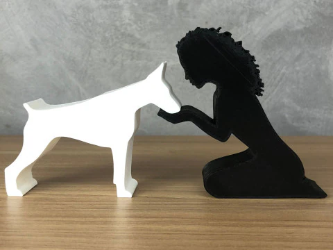 Girl and her Doberman - wavy hair 3D Print Model