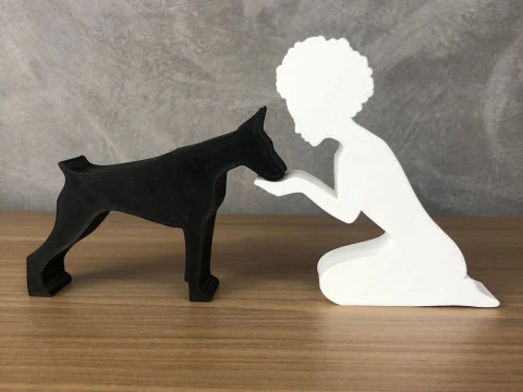 Kız ve Doberman'ı - afro saçlı 3D Baskı Modeli