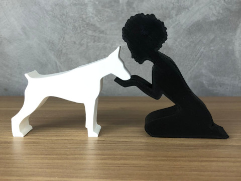 Girl and her Doberman - afro hair Modèles 3D en vedette