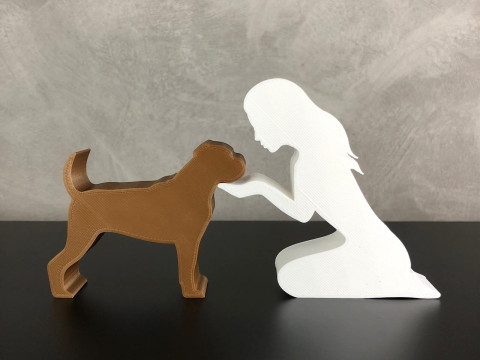 Girl and her Boxer - straight hair Modelo de Impressão 3D