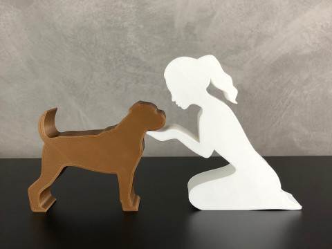 Girl and her Boxer - tied hair 3D 프린트 모델