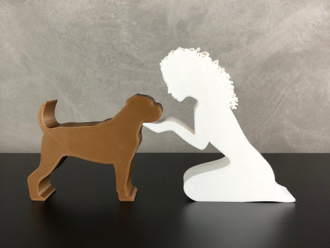 Girl and her Boxer - wavy hair 3Dプリントモデル