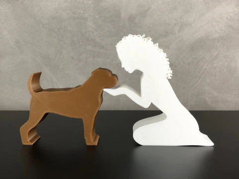 Girl and her Boxer - wavy hair 3D Print Model