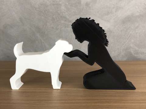 Girl and her Boxer - wavy hair 3D Print Model
