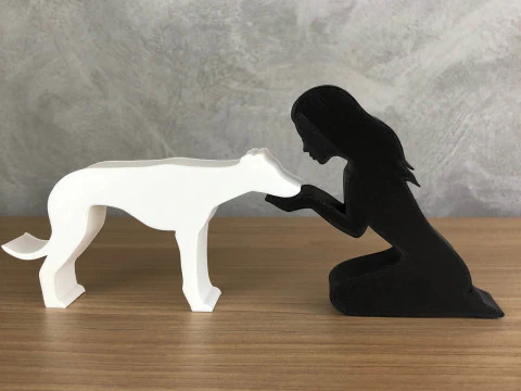 Girl and her Galgo - straight hair 3D Print Model