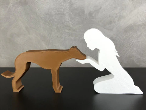 Girl and her Galgo - straight hair 3D Print Model