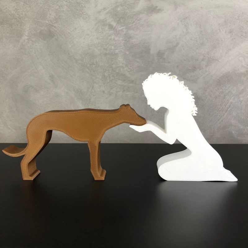 Girl and her Galgo - wavy hair 3D Print Model .c4d .max .obj .3ds .fbx .stl .blend 