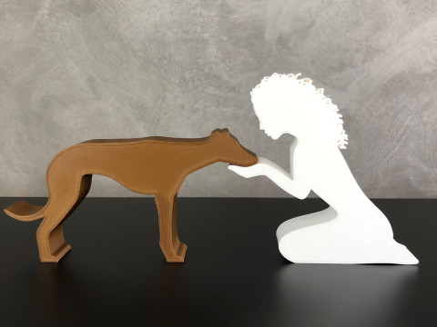 Girl and her Galgo - wavy hair 3D 프린트 모델