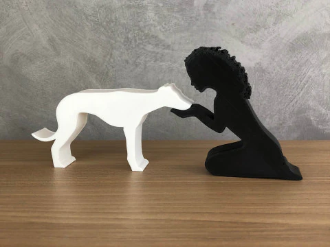 Girl and her Galgo - wavy hair 3D Print Model