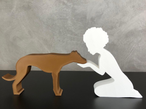Girl and her Galgo - afro hair 3Dプリントモデル