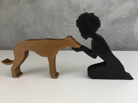 Girl and her Galgo - afro hair Modèles 3D en vedette