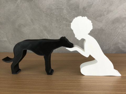 Girl and her Galgo - afro hair Modèles 3D en vedette