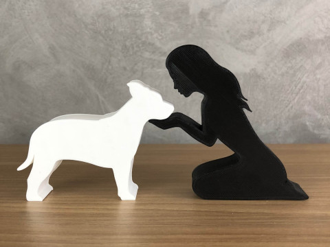 Girl and her American Staffordshire Terrier - straight hair 3D 프린트 모델