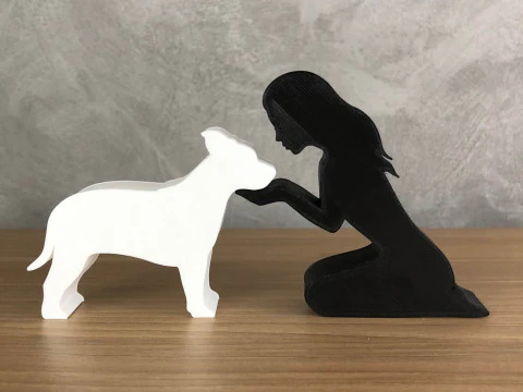Girl and her American Staffordshire Terrier - straight hair 3D Print Model