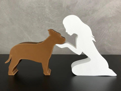 Girl and her American Staffordshire Terrier - straight hair 3D Print Model