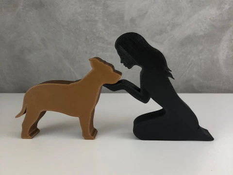 Girl and her American Staffordshire Terrier - straight hair 3D Print Model