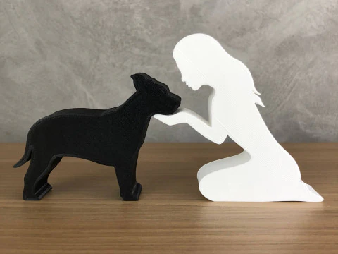 Girl and her American Staffordshire Terrier - straight hair 3D Print Model
