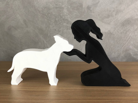 Girl and her American Staffordshire Terrier - tied hair 3D प्रिंट मॉडल