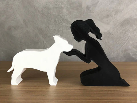 Girl and her American Staffordshire Terrier - tied hair 3D Print Model