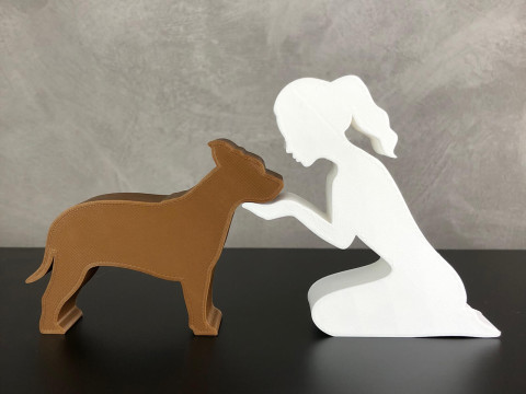 Girl and her American Staffordshire Terrier - tied hair Modèles 3D en vedette