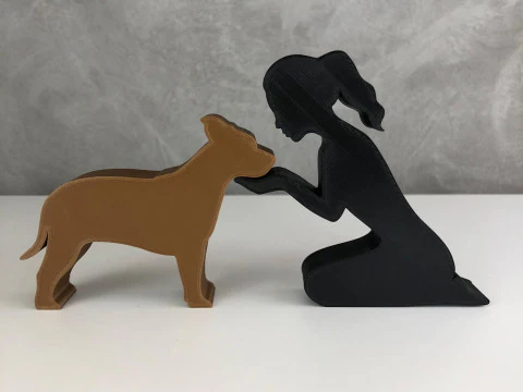 Girl and her American Staffordshire Terrier - tied hair 3D Print Model