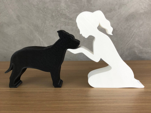 Girl and her American Staffordshire Terrier - tied hair Modèles 3D en vedette