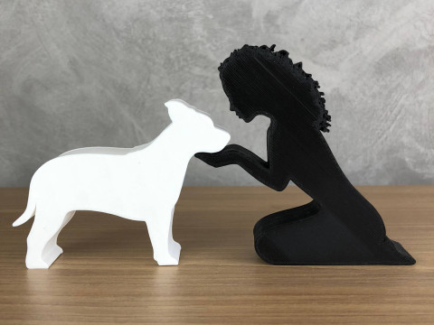 Girl and her American Staffordshire Terrier - wavy hair 3Dプリントモデル