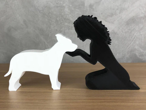 M&auml;dchen und ihr American Staffordshire Terrier - welliges Haar 3D Druckmodell